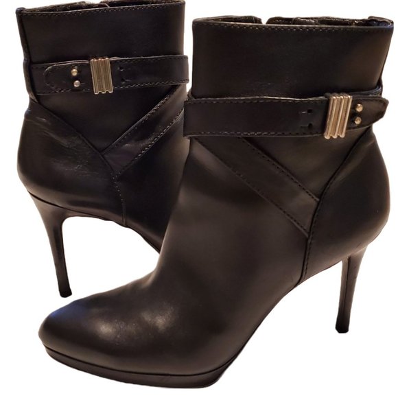 Enzo Angiolini Black Platform Ankle Boots with Silver Accents & Straps Size 8.5 - Picture 1 of 13